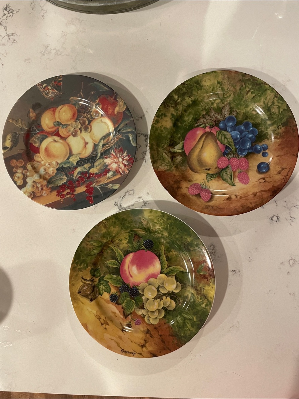 Vintage 3 ROCHARD Limoges STILL Life France Salad Plates A J Heritage Fruit